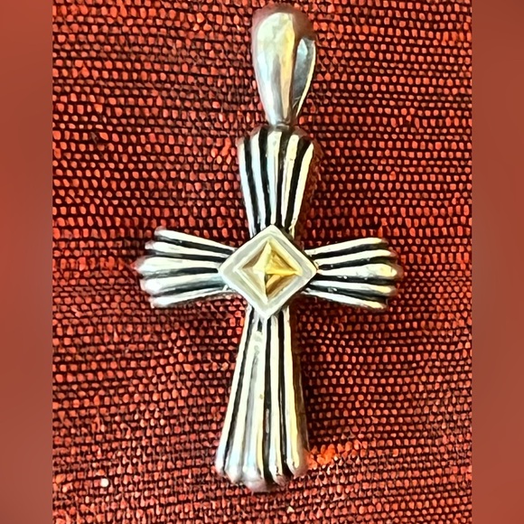 RARE LAGOS Sterling Silver 18k yellow gold Cross Pendant - Picture 2 of 13